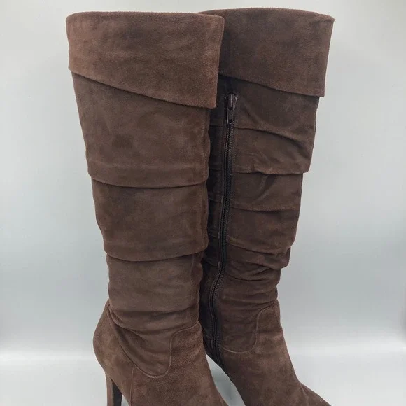 Vaneli Italian Brown Suede Slouchy Knee High Kitten Heel Boots Women's Size 7.5 - Picture 4 of 8